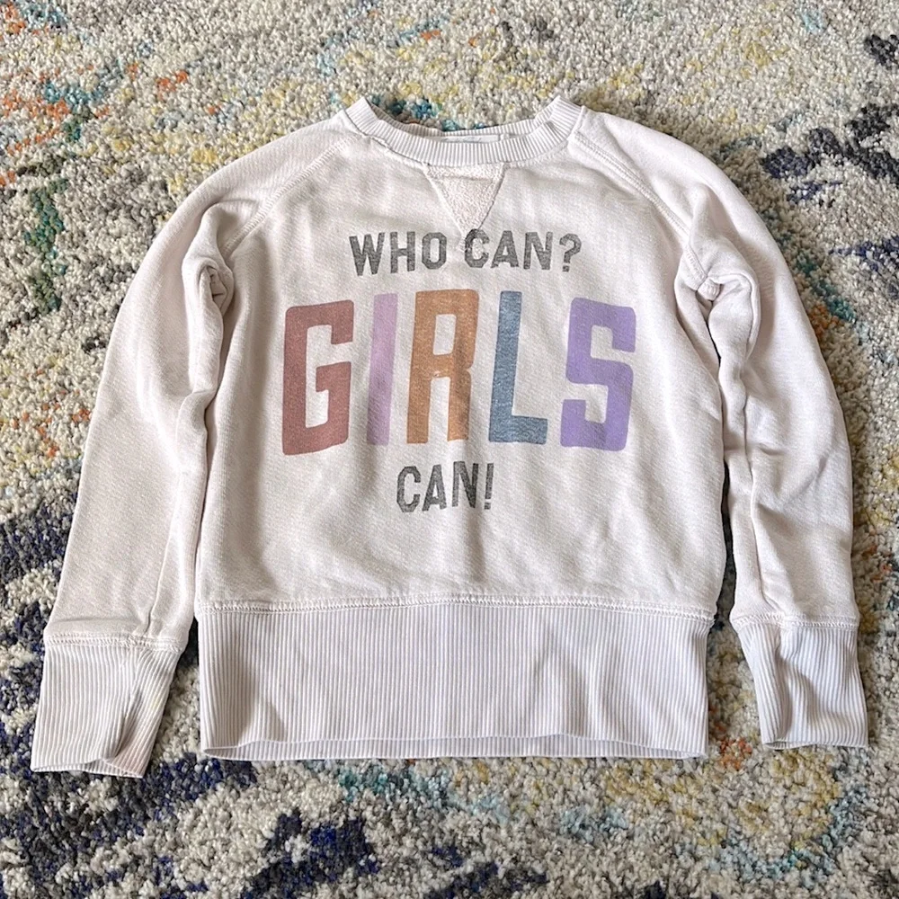 Kids Girls Junk Food Raglan Crew Neck Sweatshirt WHO CAN? GIRLS CAN!